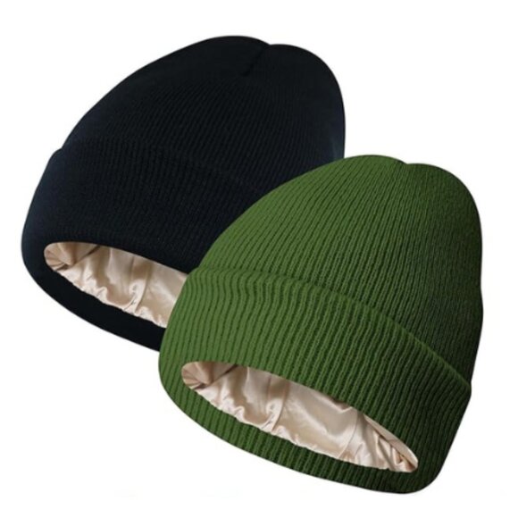 2 Packs Women\'s Satin Lined Knit Cuffed Beanie Hat main image 4